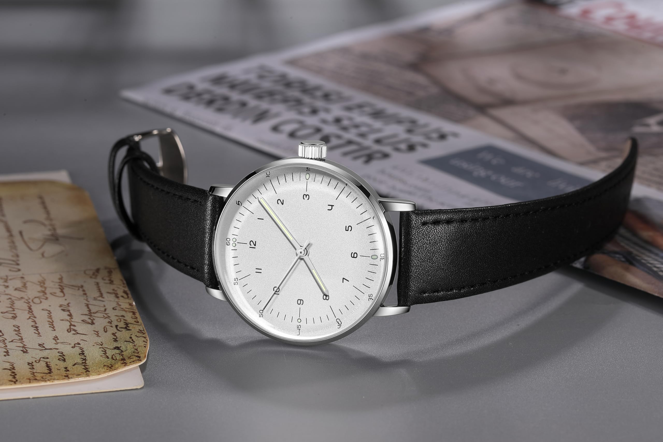 Boyarca Mechanische Vintage-Uhr mit gewölbtem Glasspiegel 40-mm-Gehäuse Handaufzug Armbanduhr