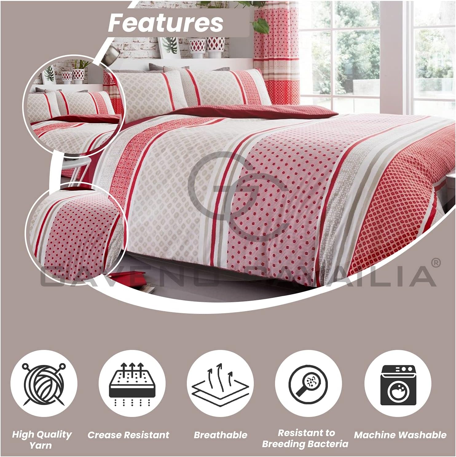 Gaveno Cavailia Luxury CHARTER STRIPE Bed Set including Duvet Cover and Pillow Case, Polyester-Cotton, Natural, King, 11149620 - Image 5