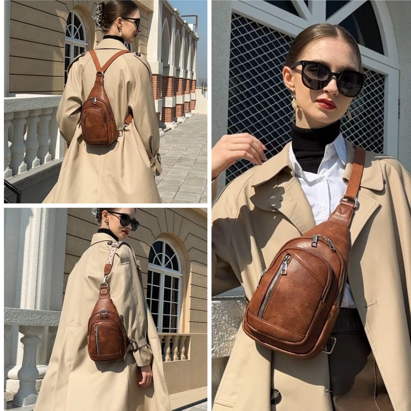 Travistar 2 en 1 Sac de Poitrine Femme Sac à Dos Pochette Banane Sacs Bandoulière Femme PU Cuir avec 2 Sangles Amovibles et Réglable, Petit Sacoche de Sport a Main
