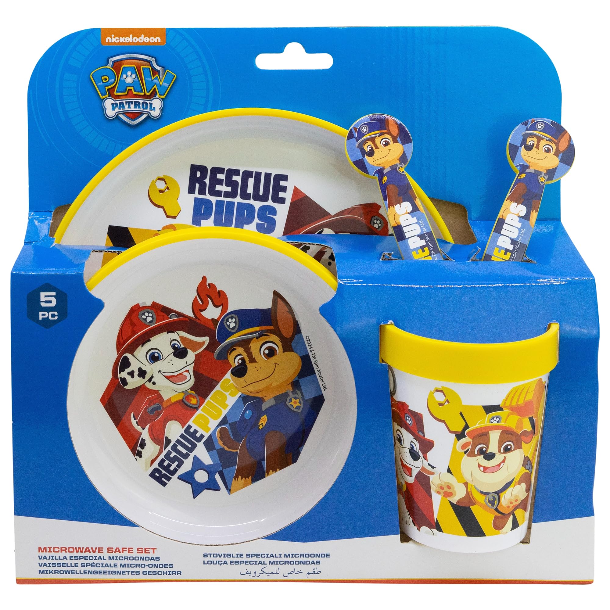 STOR Children's Tableware Set Paw Patrol with Non-Slip Base, Plate, Bowl, 260ml Tumbler and Cutlery, Microwave Safe, BPA Free