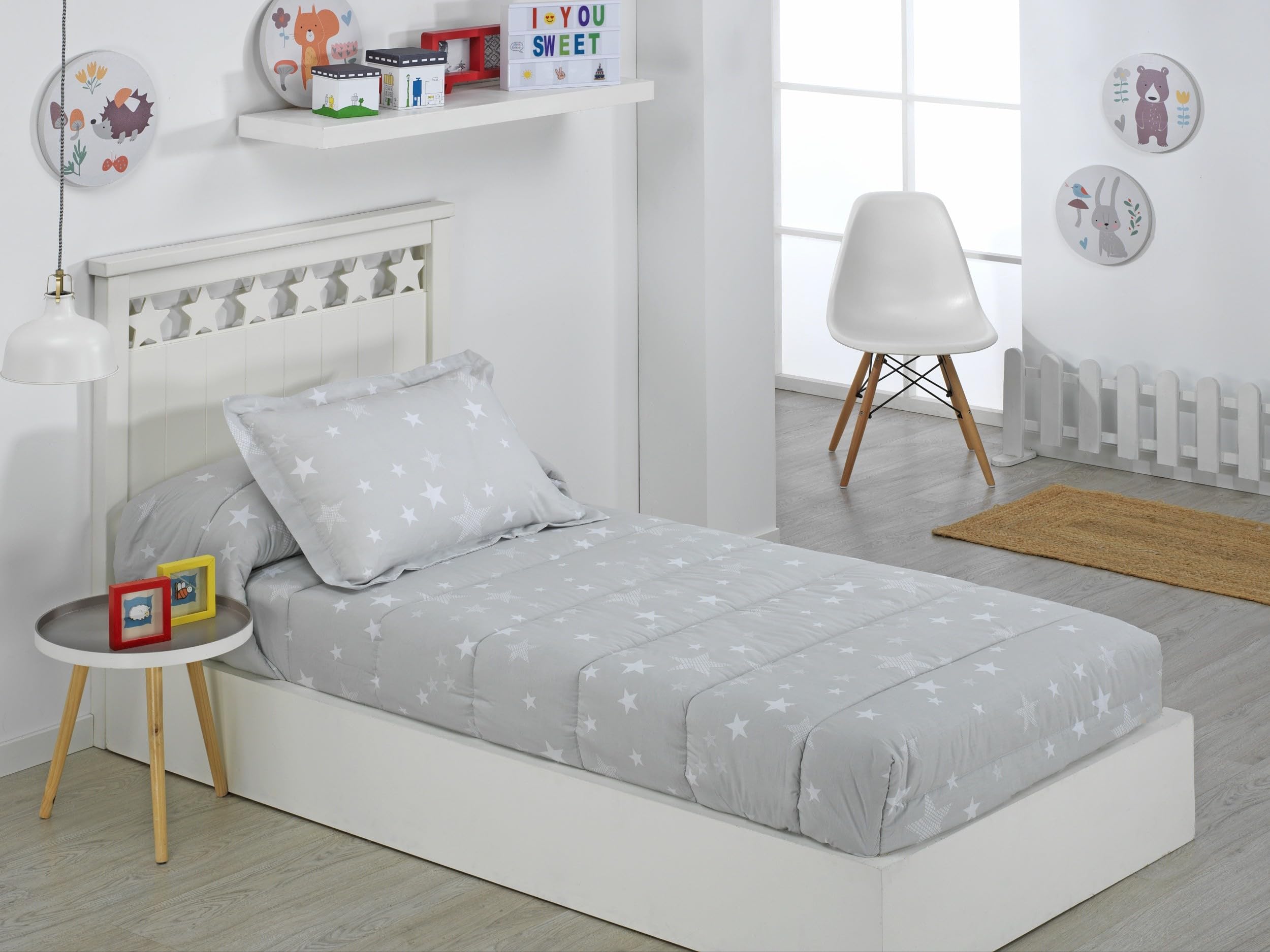 DHESTIA HOME Edredón Ajustable Cama Infantil Stars Color Gris Talla Cama 90