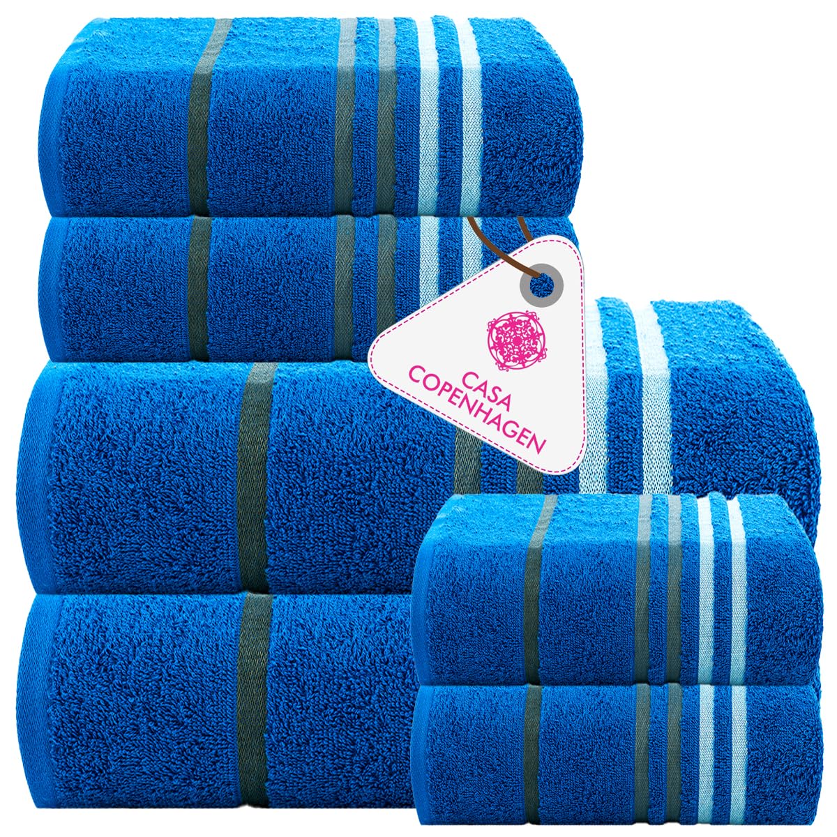 Casa Copenhagen Exotic Juego de Toallas de 6 Piezas – Azul Eléctrico, 525 g/m², 2 baño, 2 Toallas de Mano, 2 paños faciales, Hecho de Suave algodón Egipcio para baño, Cocina y Ducha
