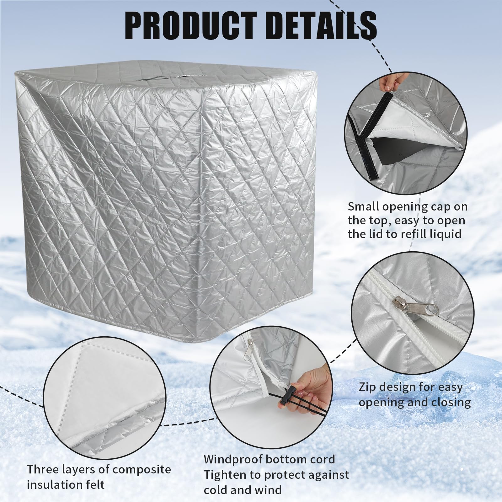 IBC - Cubierta térmica para depósitos IBC contenedores, protección contra heladas IBC, aislamiento térmico, lona para depósito de agua IBC, 120 x 100 x 116 cm (blanco)