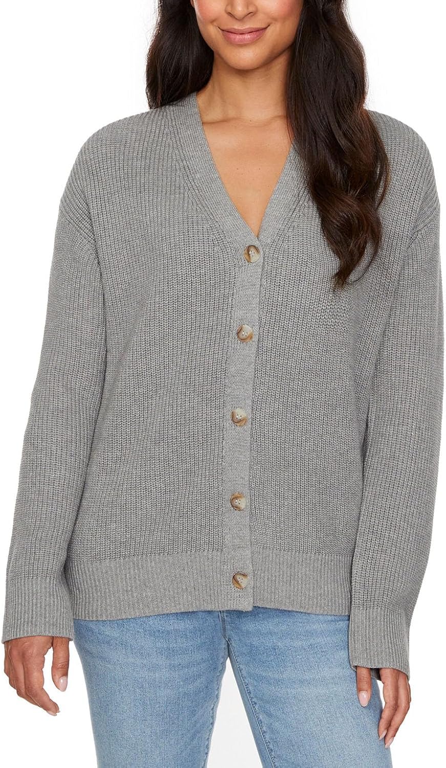 HUDSON Women's Cotton Buttondown Cardigan Sweater (Grey, Large)