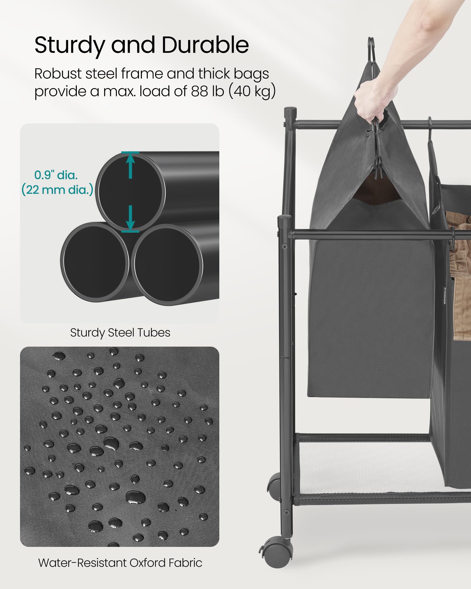 Amazon.com: SONGMICS Rolling Laundry Sorter Basket with 4