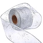 Livder 2.5 Inch Wide Christmas Wired Ribbon Snowflake Organza Sheer Glitter Ribbon for Xmas Tree, Wreath, Party Decoration, Gift Wrapping (Silver, 65.7 Foot (Pack of 1))