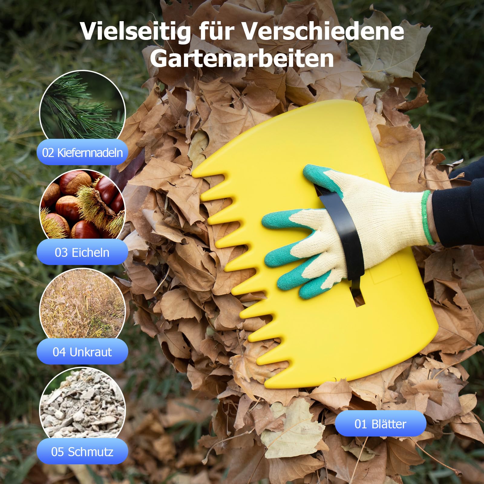 2 Paires de Ramasse Feuilles - Design Ergonomique et Léger pour Ramasser Les Feuilles sans Effort, Rateau a Feuille Robuste en avec Poignée - pour Nettoyer la Pelouse, la Cour et Les Débris de Jardin