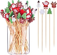 Vista 1 de JtmyAota - 100 unidades de palillos de dientes de Navidad para aperitivos, palillos de bambú natural de 4.7 pulgadas para cóctel, pastel, postre