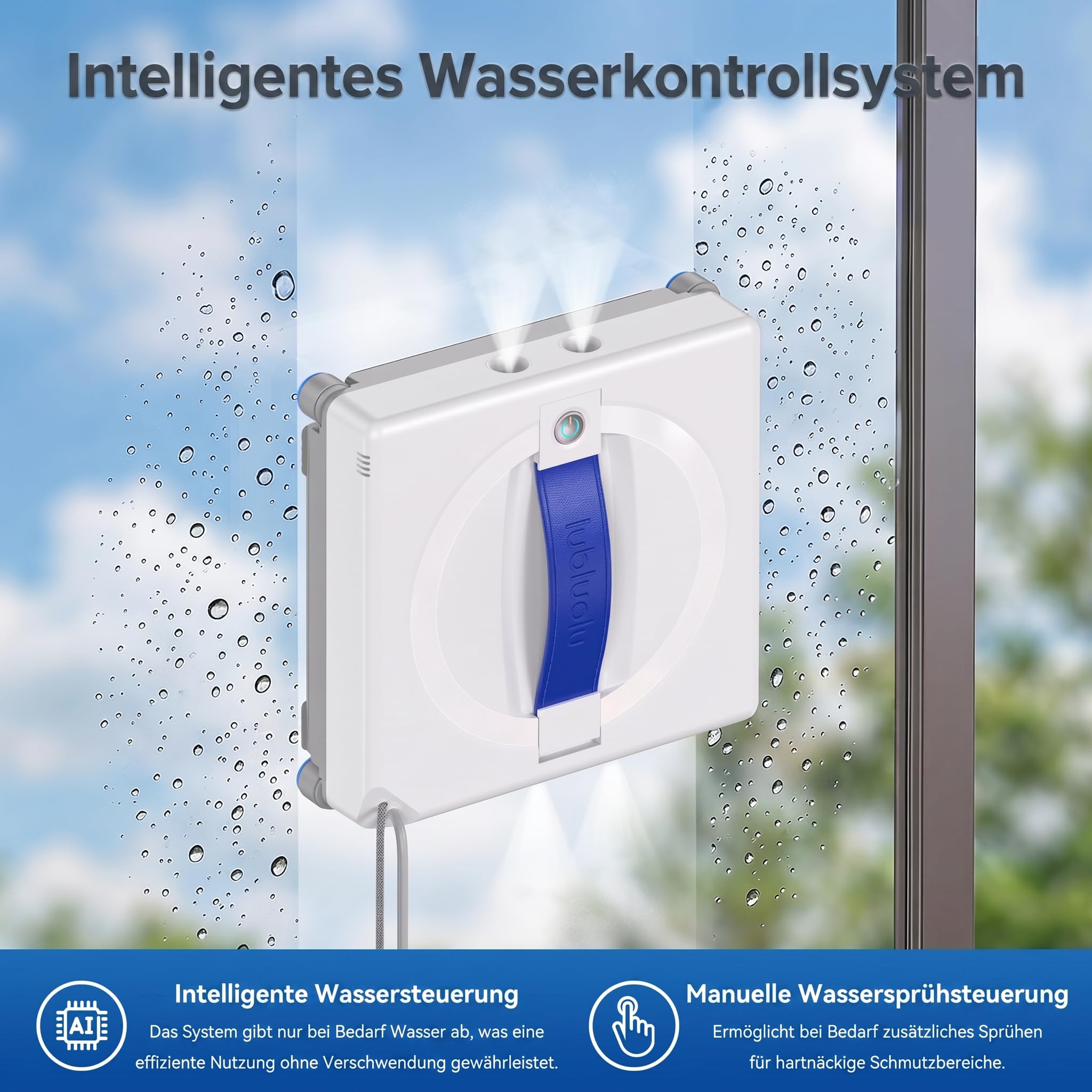 Lubluelu Fensterreinigungsroboter mit KI-gesteuerter Navigation, 8 kPa starker Saugleistung, 4-seitigen Reinigungsbürsten, Doppel-Sprühsystem, intelligenter Routenplanung, 8 Schutzfunktionen