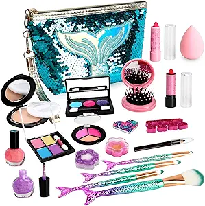 Kids Makeup Kit for Girl, Toddler Makeup Kit, Play Makeup for Little Girls, Washable Children Makeup Set, Mermaid Princess Birthday Girls Gift Toys for Age 4 5 6 7 8 9 Year Old