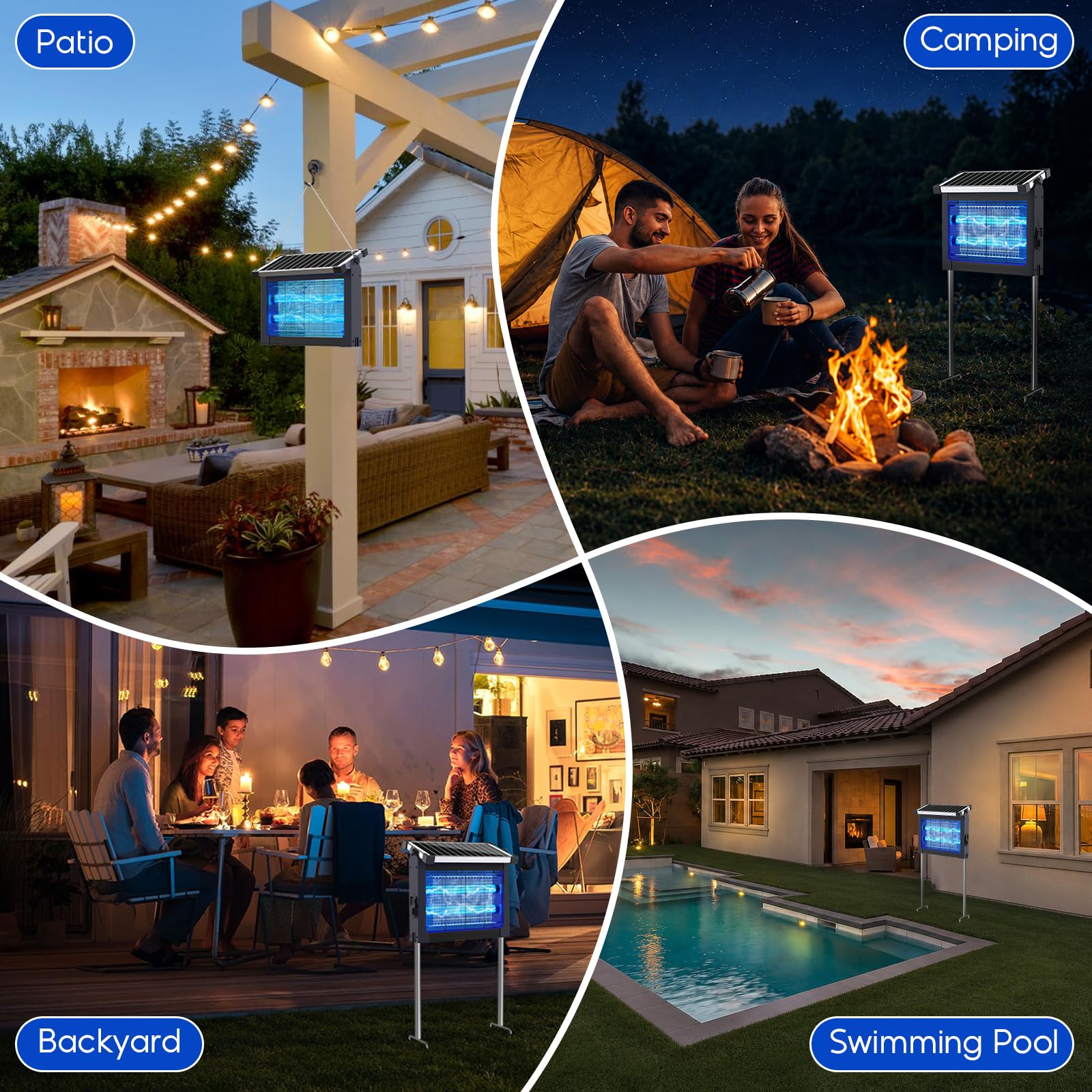 Solar Bug Zapper Outdoor, Moskito Zapper 4500V Schnurlos Wasserdicht, Auto On/Off, Portable Type-C & Solarbetriebener Insektenvernichter, Elektrischer Mückenfalle Fliegenvernichter für Terrasse