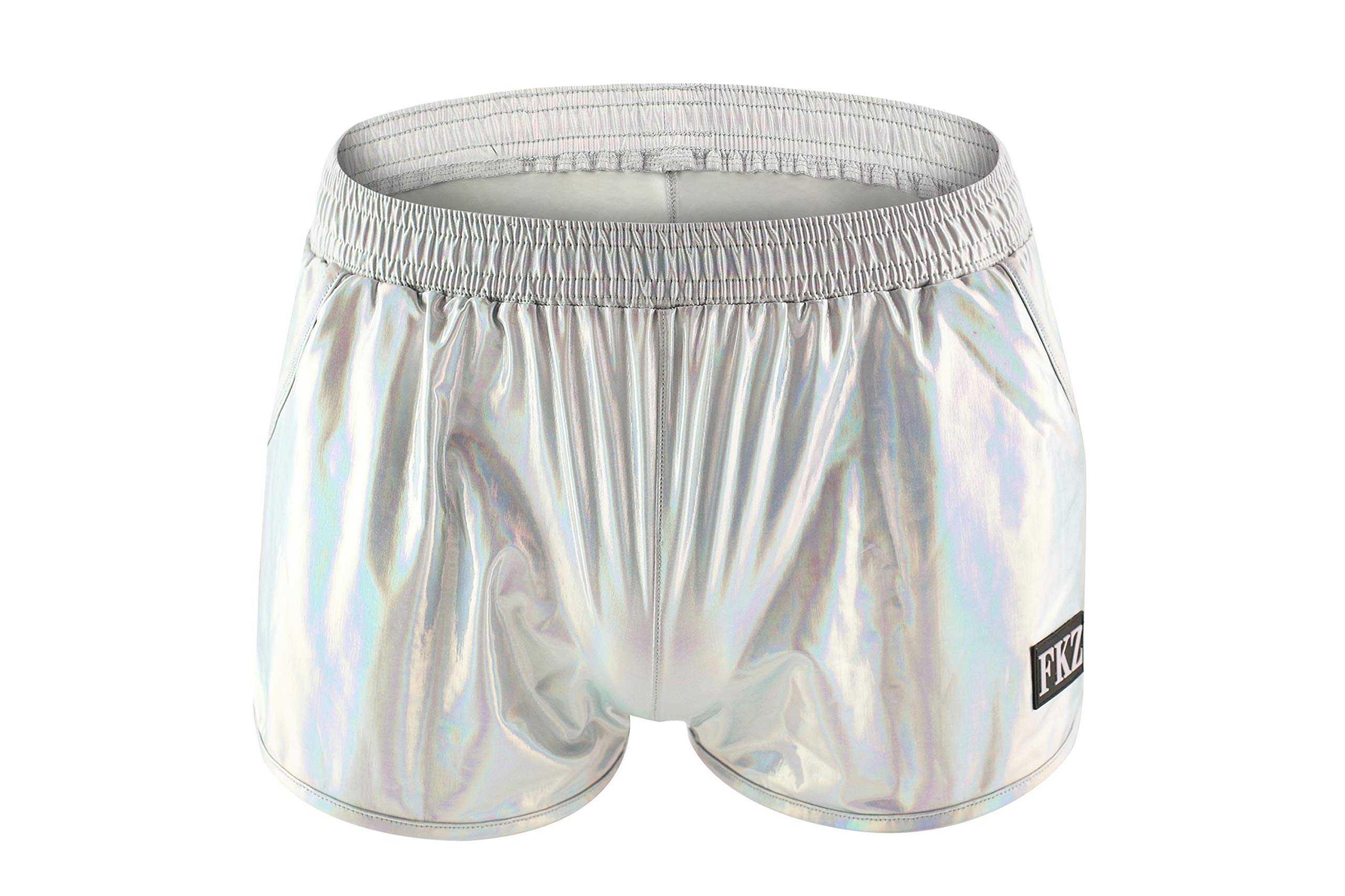 Swbreety Men's Shiny Metallic Boxer Shorts Sport Loose Swim Trunks Swimwear