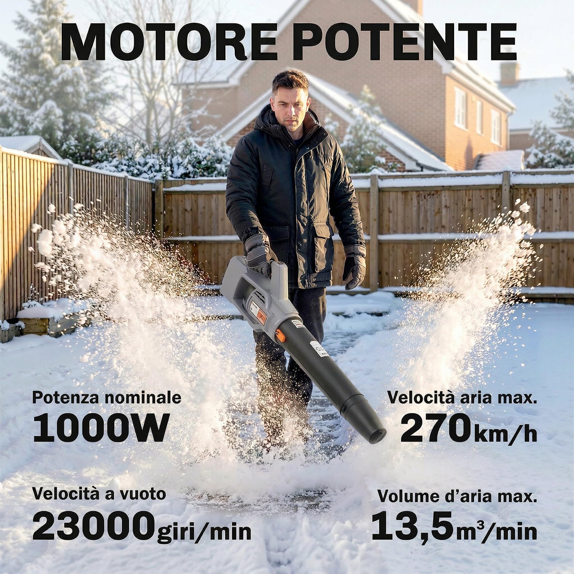 Outsunny Soffiatore a Batteria 36V, Soffiatore Foglie con 2 Batteria 4Ah, Motore Brushless 1000W, 3 Livelli Velocità 270 km/h, Turbo Boost, Caricabatterie, Leggero, per Giardino Foglie Neve Polvere