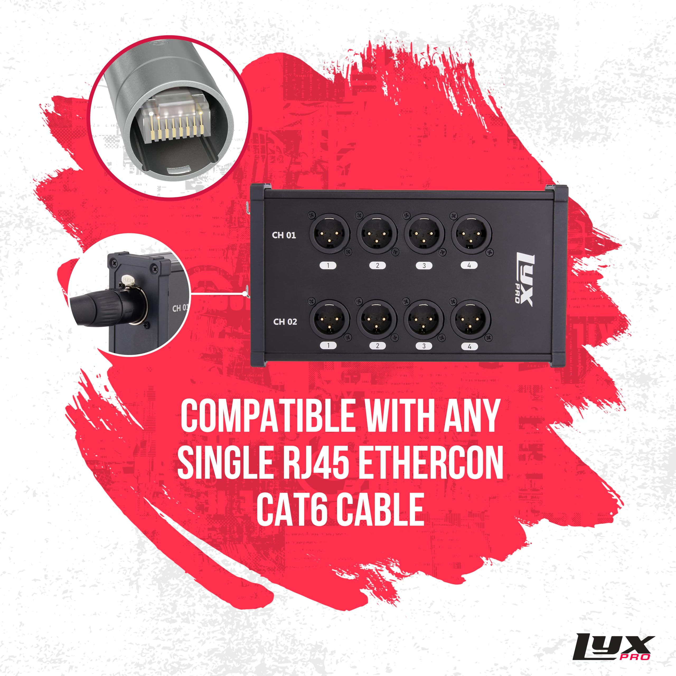 LyxPro Cable XLR multired de 8 canales de doble entrada de 3 pines para estudio de sonido, iluminación y grabación de escenario, macho a RJ45 Ethercon, ideal para sonido, configuración de iluminación,