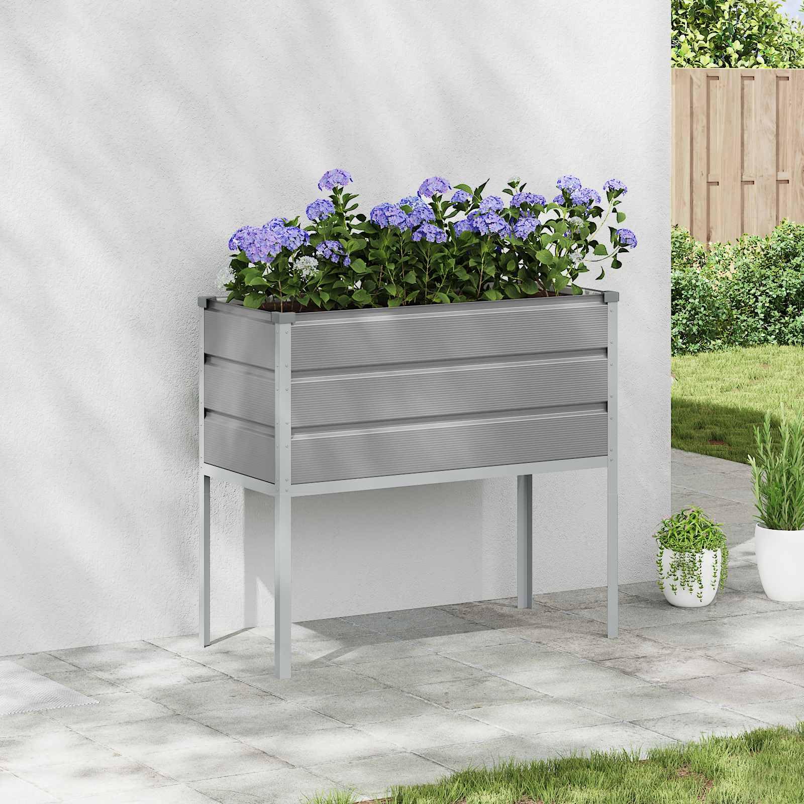 Pflanzkübel Hellgrau aus verzinktem Stahl 100 x 45 x 90 cm, frostfest und robust, ideal für Garten, Terrasse, Balkon und Indoor, mit Drainage und Bewässerung für optimale Pflanzenpflege