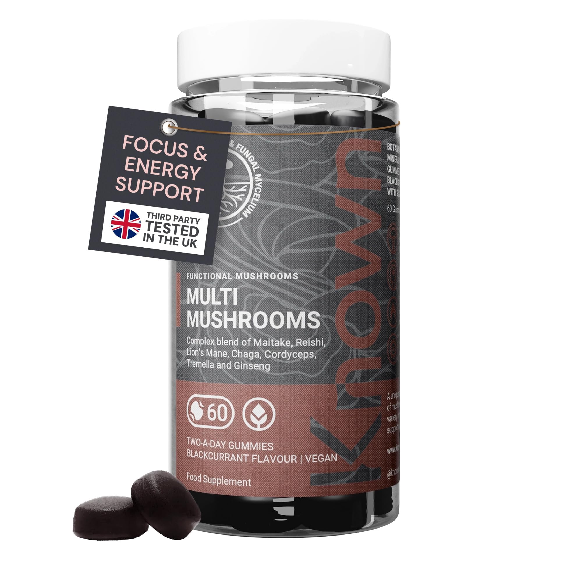 Known Multi Mushroom Gummies 1,930mg – 1 Month Supply – Blackcurrant