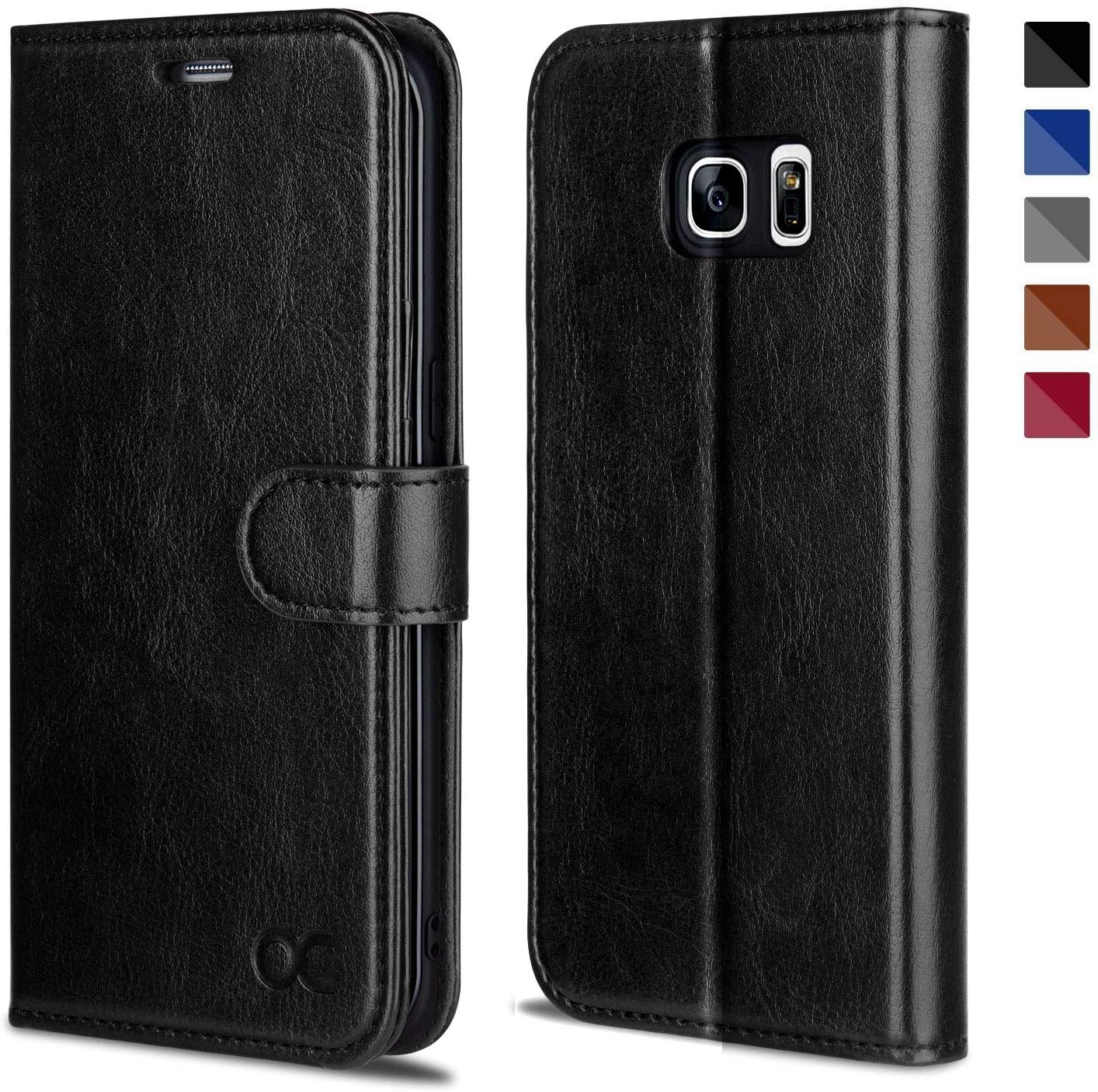 OCASE Galaxy S7 Edge Case [TPU Shockproof Interior Protective Case] [Card Slot] [Kickstand] Leather Wallet Flip Case Samsung Galaxy S7 Edge (Black)