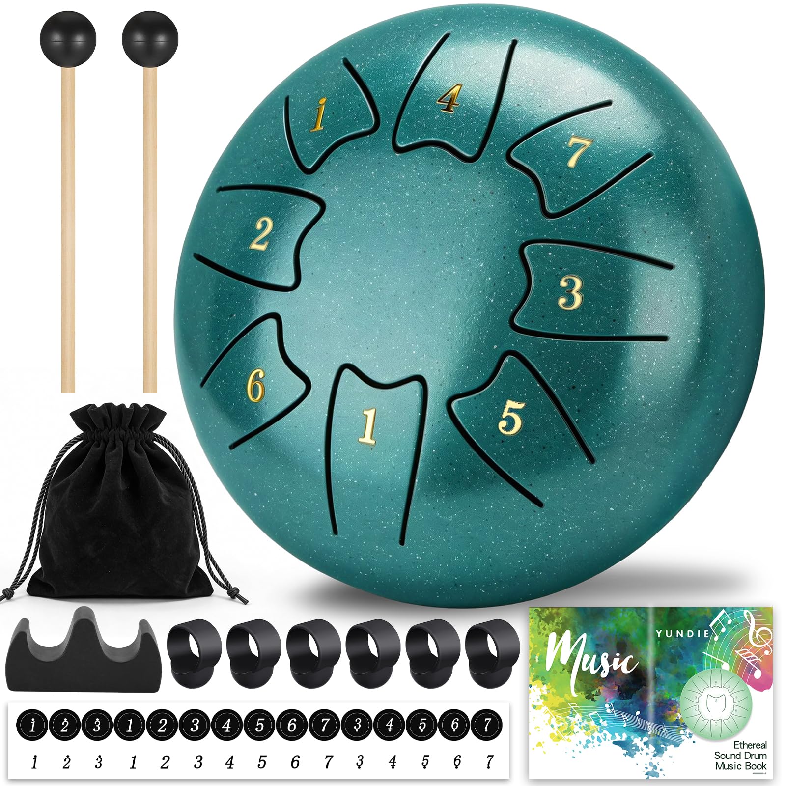 Steel Tongue Drum 6 Inch 8 Notes, Rain Drum for Outdoor Garden, Easy-Play Percussion Instrument, Unique Gift for Music Lovers, with Mallets, Carry Bag &amp; Music Book, Green (6 Inch 8 Notes)
