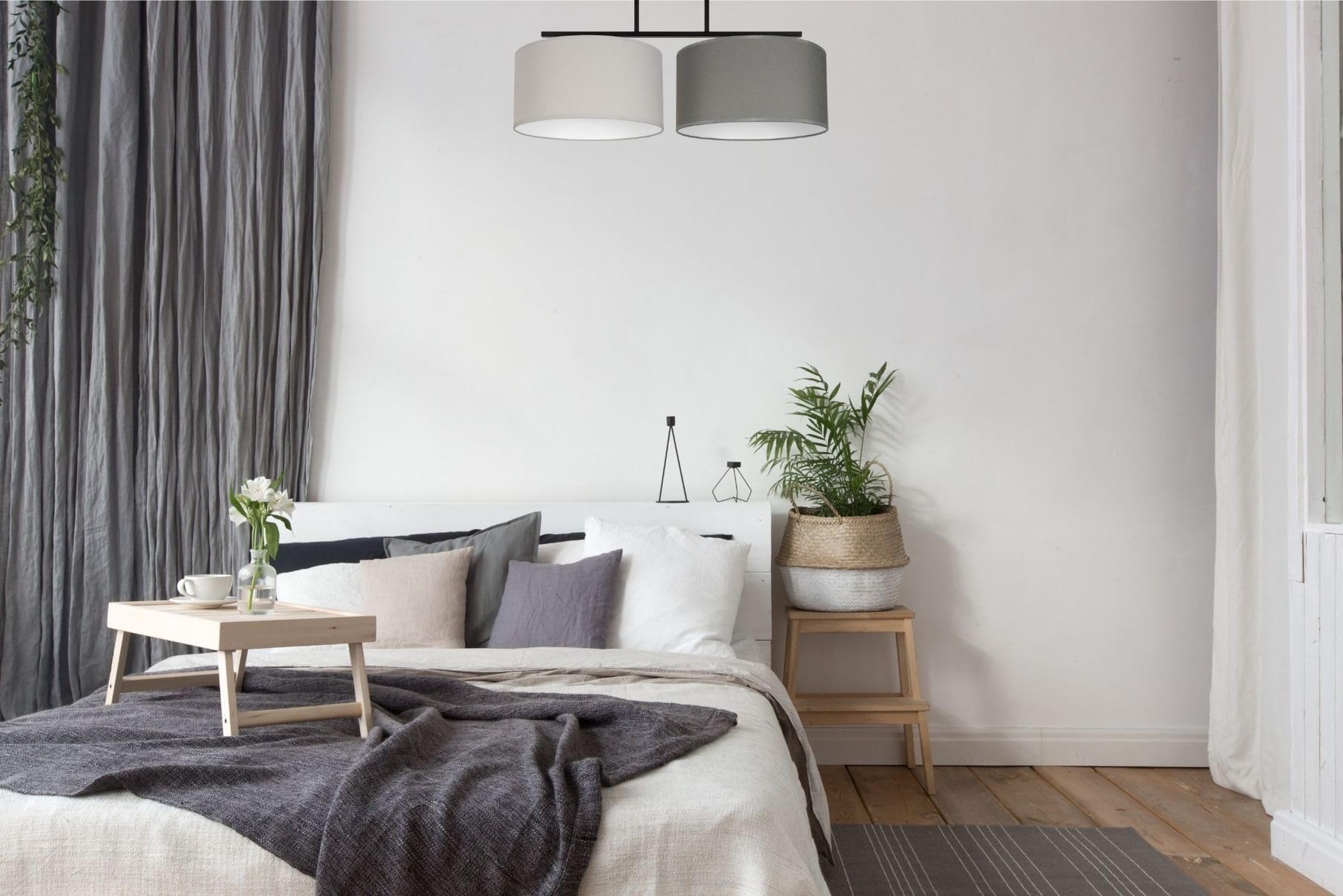 Licht-Erlebnisse Deckenlampe Stoffschirm Metall Grau Graphit Wohnzimmer Schlafzimmer Flur lang 70 cm E27 blendarm wohnlich gemütliche Deckenleuchte Esszimmer BIRNO