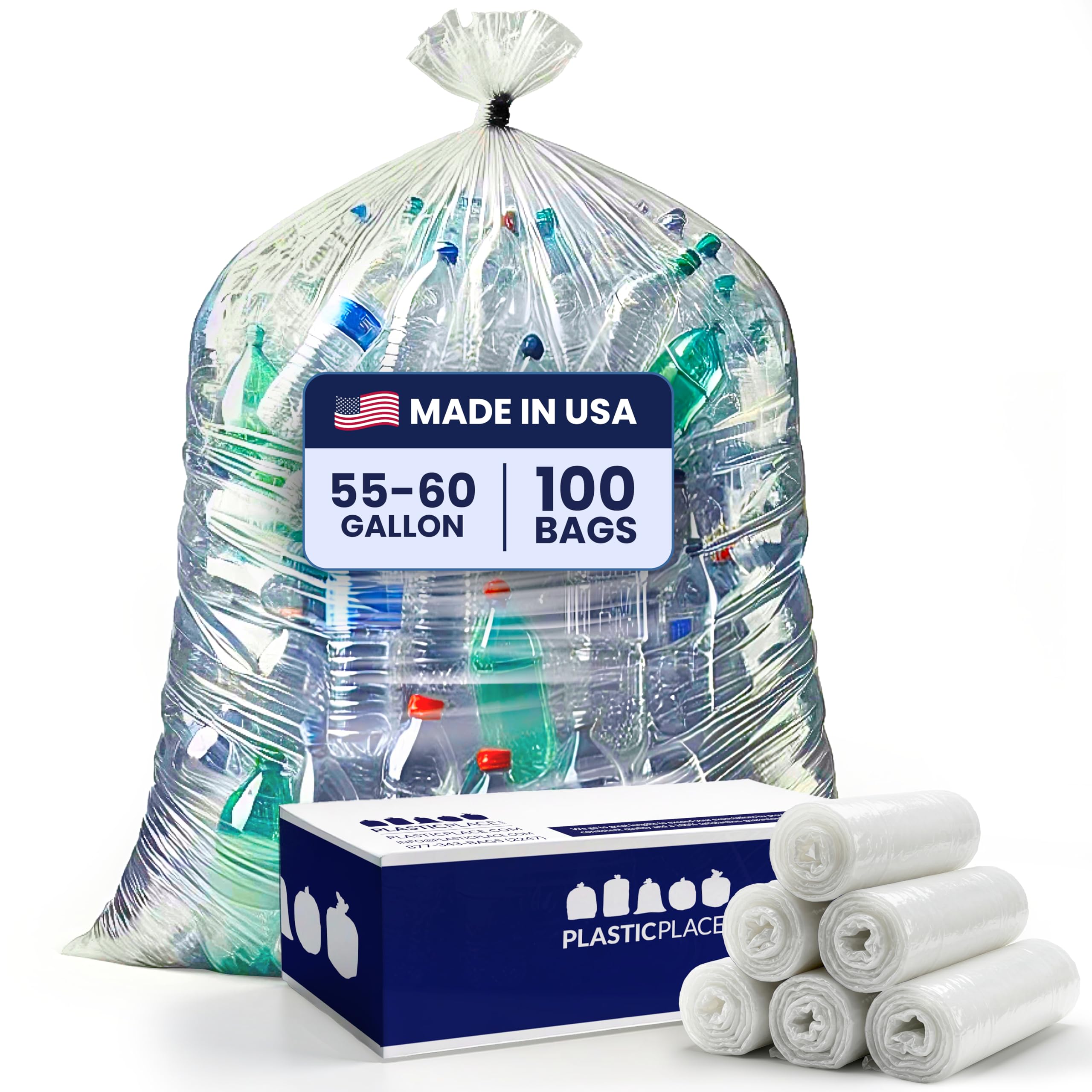 Plasticplace 55-60 galon Çöp Torbası 1,5 Mil - Şeffaf Ağır Hizmet Çöp Kutusu Astarları - Rulolar - 96,5 cm x 147,3 cm (100 Adet)