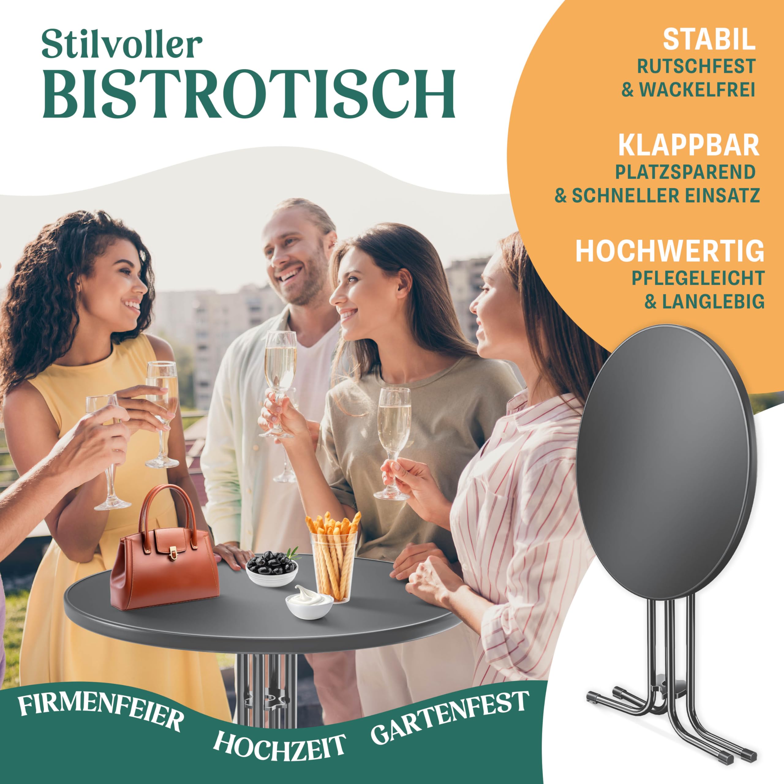 KESSER® Stehtisch klappbar Ø70cm rund, Gastro Bistrotisch Hochtisch Cocktail Stehtisch + Husse, Klapptisch Partytisch für Garten/Balkon/Events/Gastronomie, wetterfest, In- & Outdoor, Anthrazit