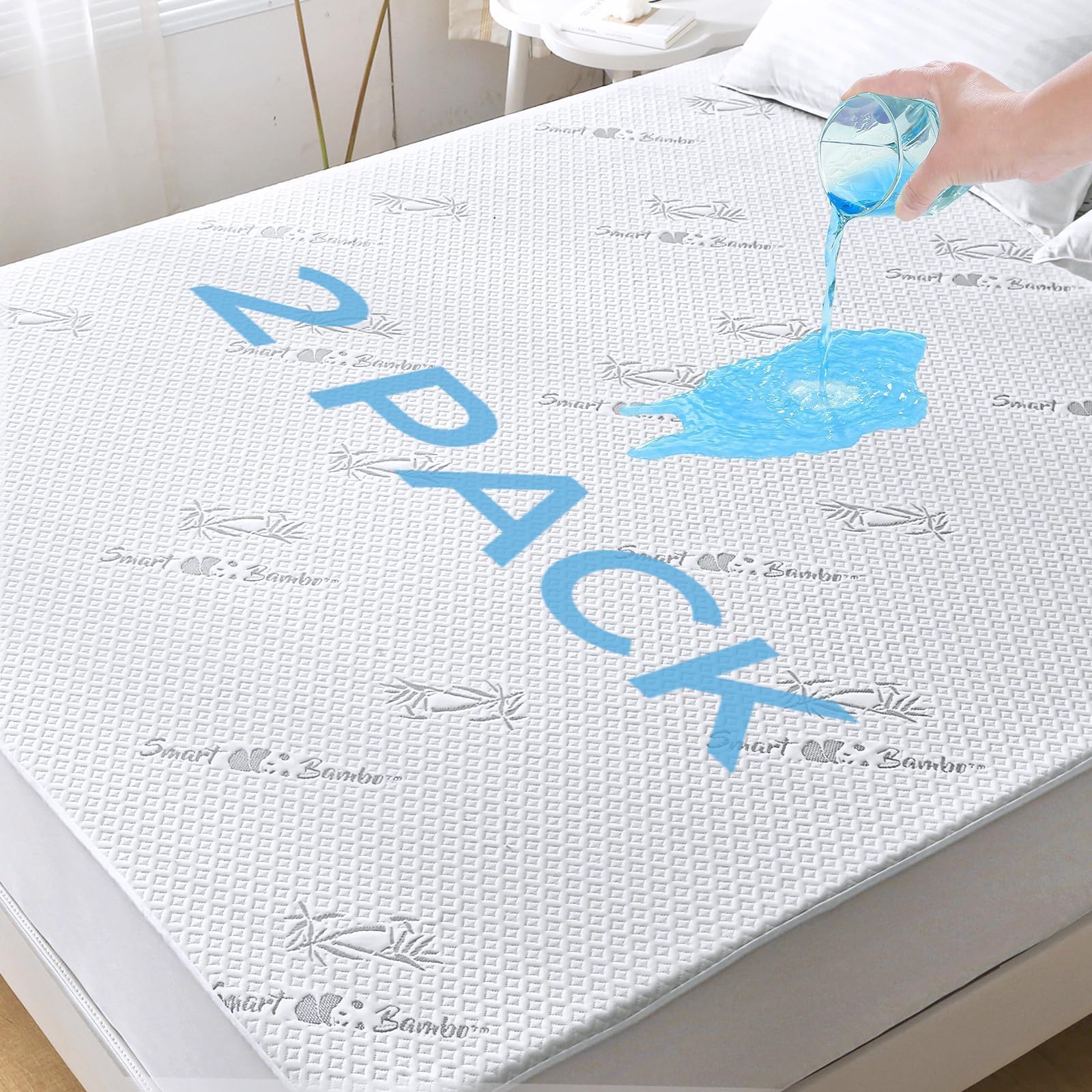 HUXMEYSON 2 Pack Queen Mattress Protector, Fully Waterproof Mattress Protector, Breathable and Noiseless Mattress Cover with 8-21 Deep Pocket, 60 x 80 Inch