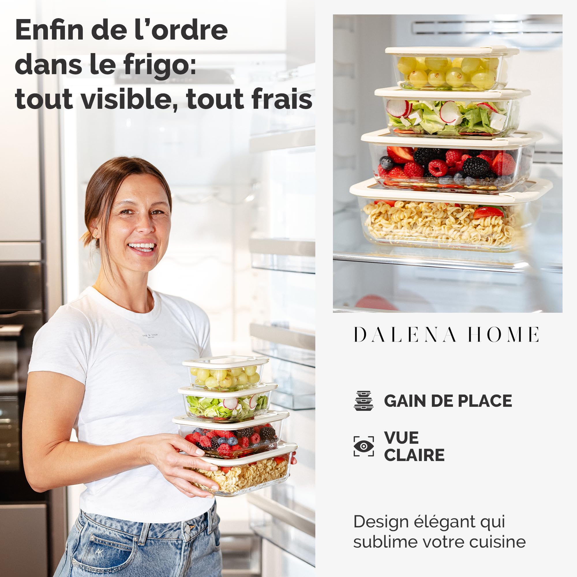 Boîte de Conservation en Verre Borosilicate Lot de 1x370ml, 1x640ml, 1x1020ml, 1x1520ml – Rangement et Organisation de Cuisine, Rangement Frigo, Boîte Rangement Cuisine