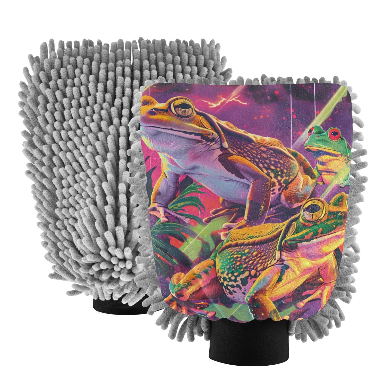 IOACIY Absorbent Microfiber Car Wash Drying Mitts, 2 Pack, Scratch-Free & Lint-Free, Rich Foam, Highly Absorbent, Double Sided, Wash Mitt Perfect for Car Washing, M, Frog (2)