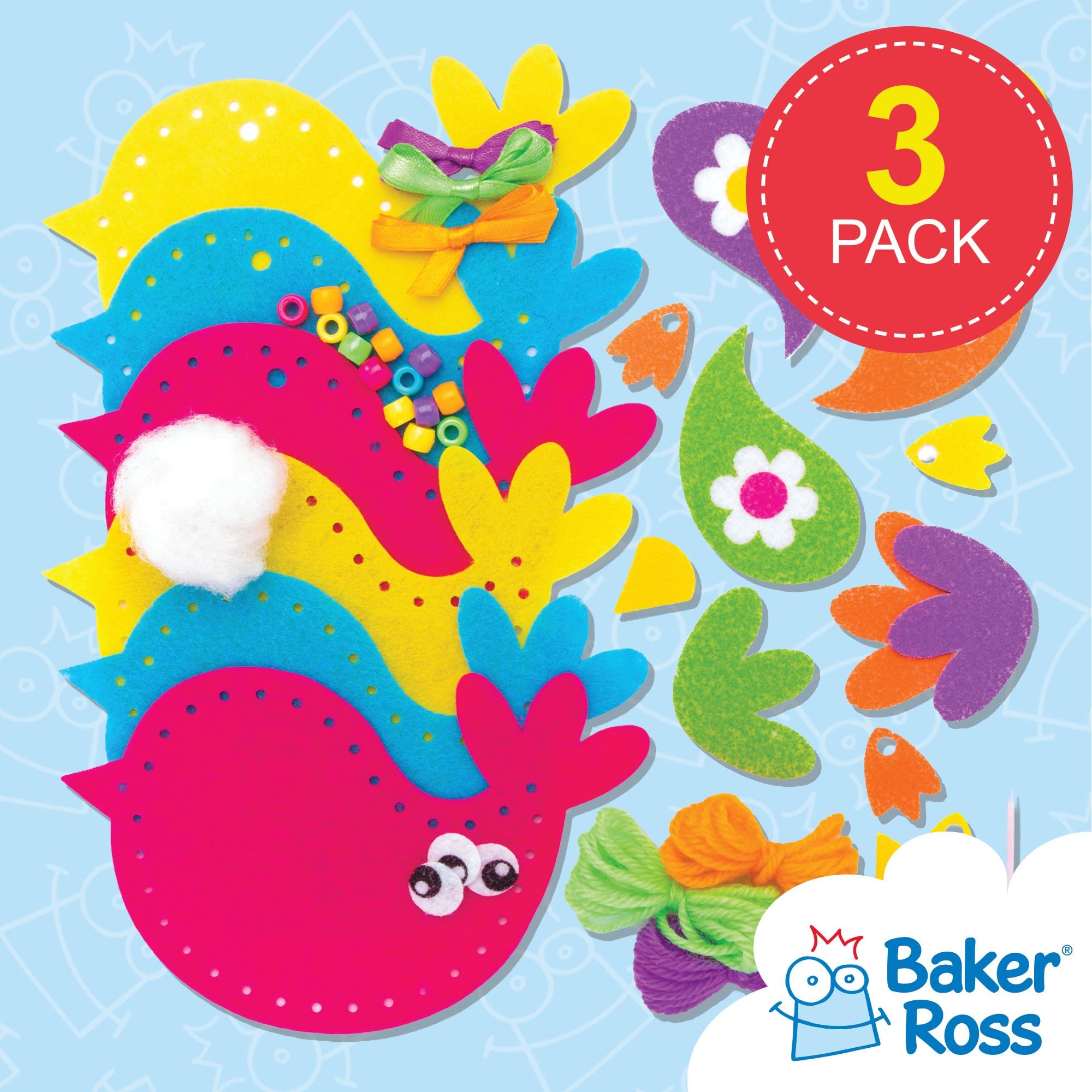 Baker Ross AT568 Zestaw Do Szycia Dla Dzieci – 3 Sztuki, Do Majsterkowania