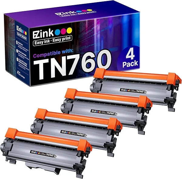 E-Z Ink Compatible TN760 Toner Cartridges Replacement for Brother TN-760 TN730 TN-730 to Use with HL-L2350DW HL-L2395DW HL-L2390DW HL-L2370DW MFC-L2750DW MFC-L2710DW DCP-L2550DW (Black, 4 Pa