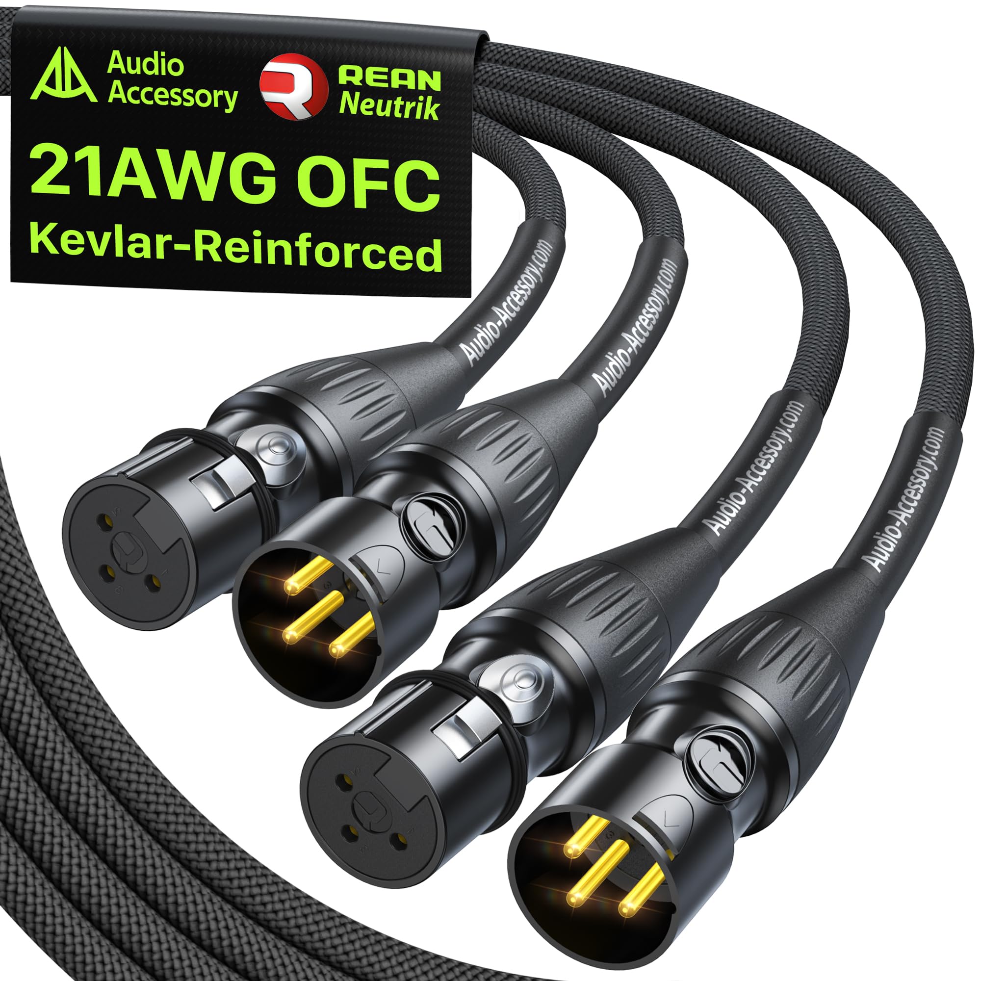 AA AUDIO ACCESSORY XLR Cables 10ft 2 Pack, Neutrik REAN Gold-Pin