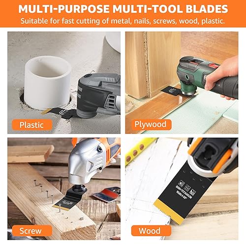 Miniatura 6 de Tzgsonp 14 hojas de sierra oscilantes de titanio, dientes recubiertos de titanio, cortes de metal, madera, plástico, clavos, tornillos, ideales para