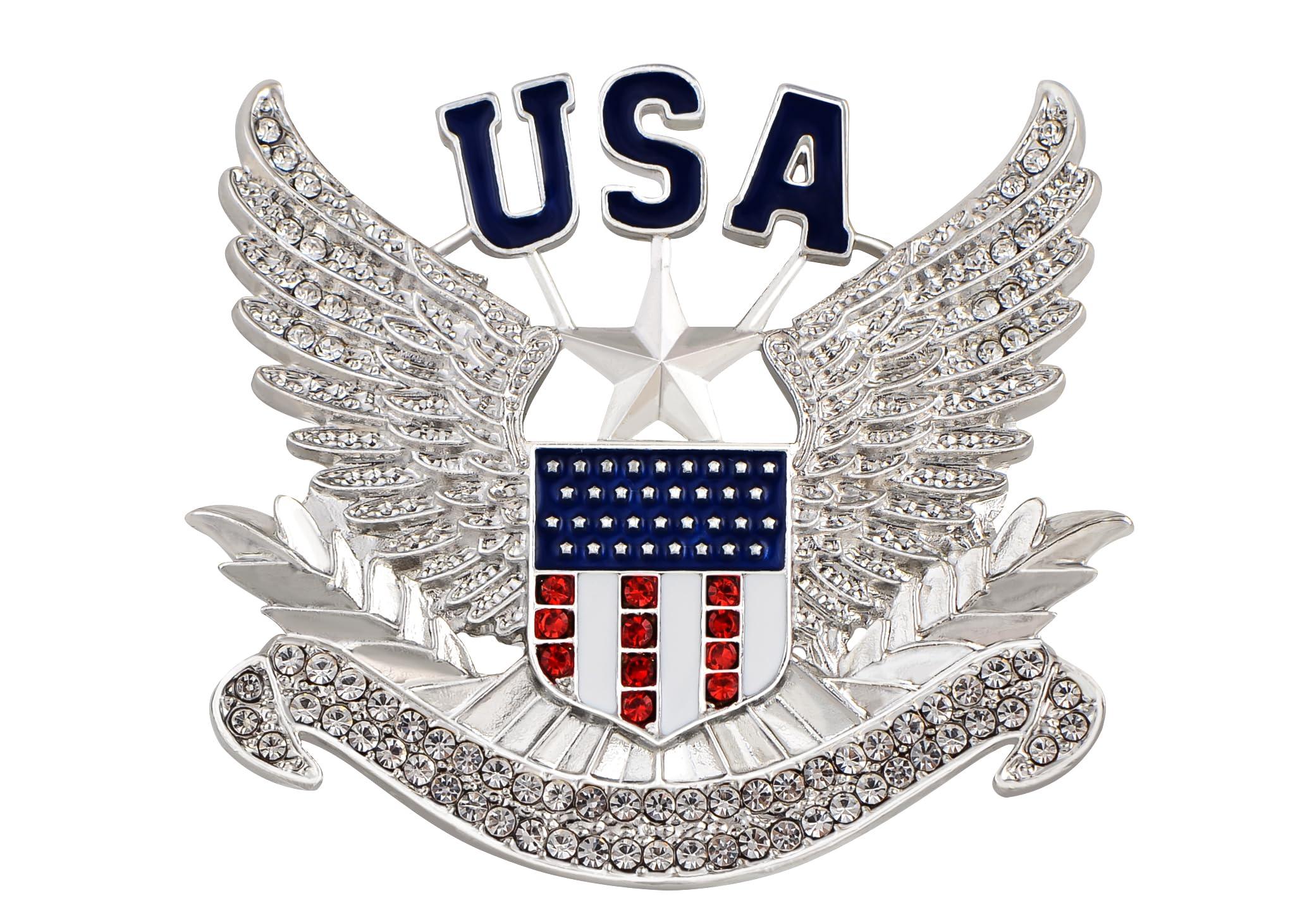 Alilang Silver Tone Crystal Rhinestone 4th of July American USA Flag Patriotic Pin Brooch