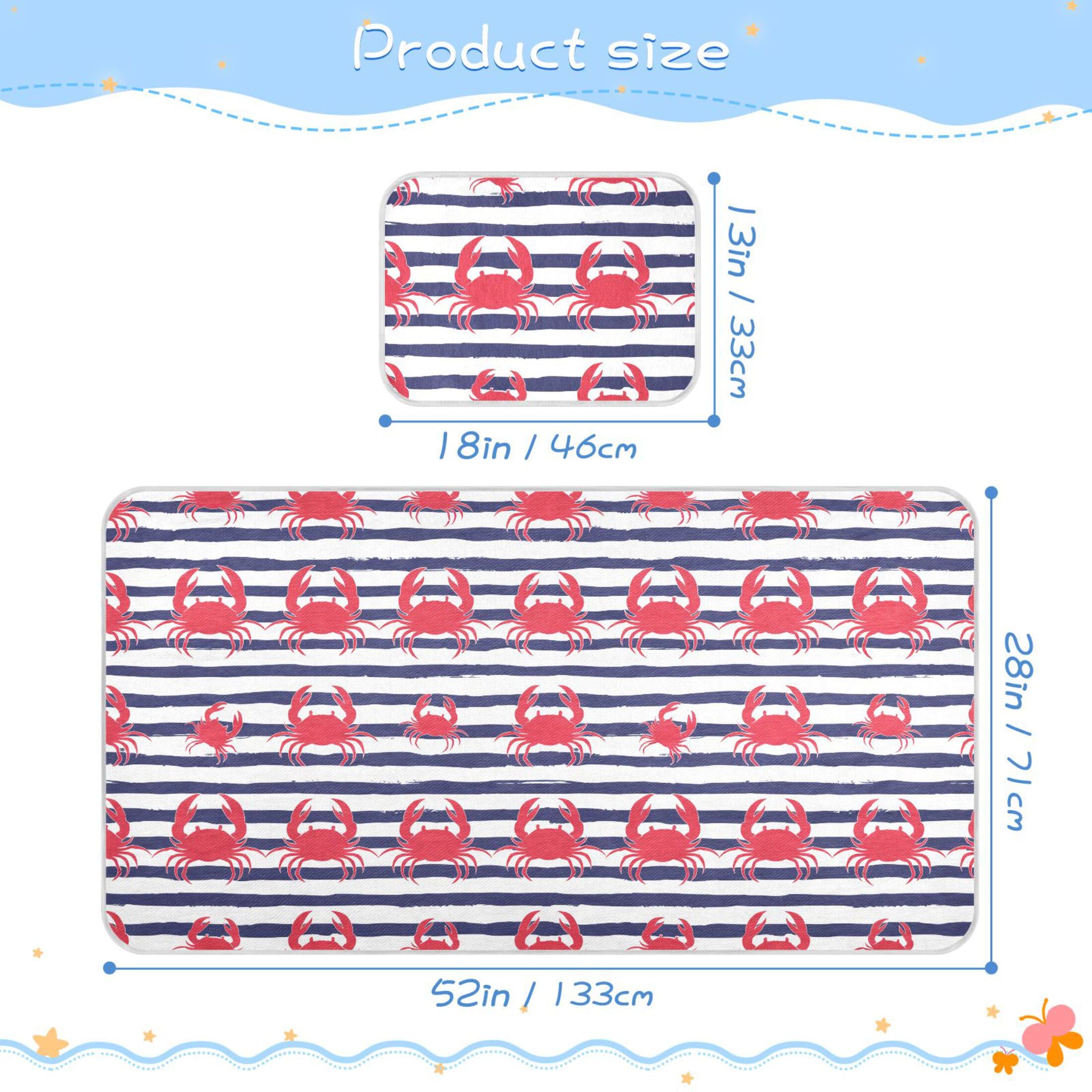 Takiito Crabs on Stripes Baby Cooling Mattress Pad, Soft & Breathable Cooling Mat Keep Baby Cool in Summer 28x52 in, Nursery Essential