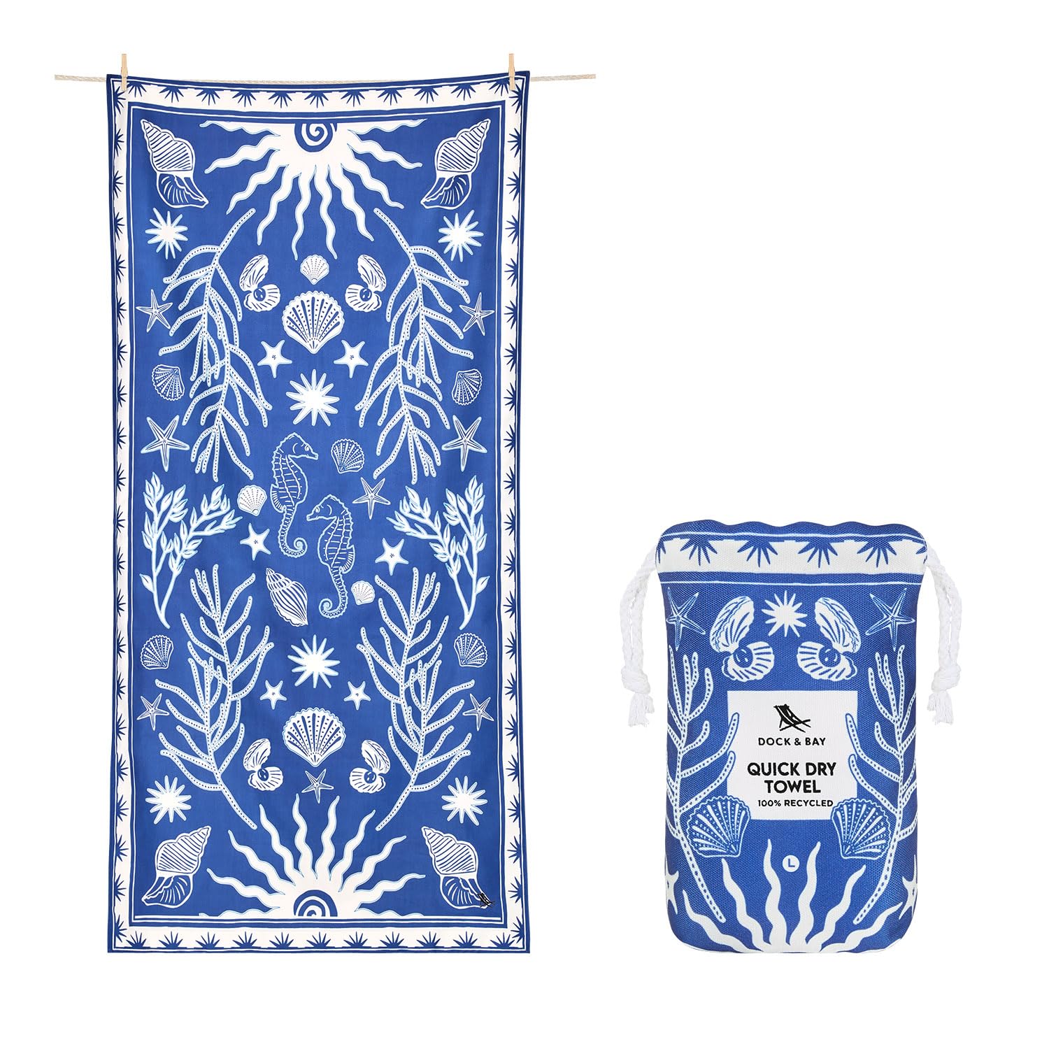 Dock & Bay Beach Towel - Quick Dry, Sand Free - Compact, Lightweight - 100% Recycled - Includes Bag - Ocean Treasure - Large (160x90cm, 63x35) — image 1