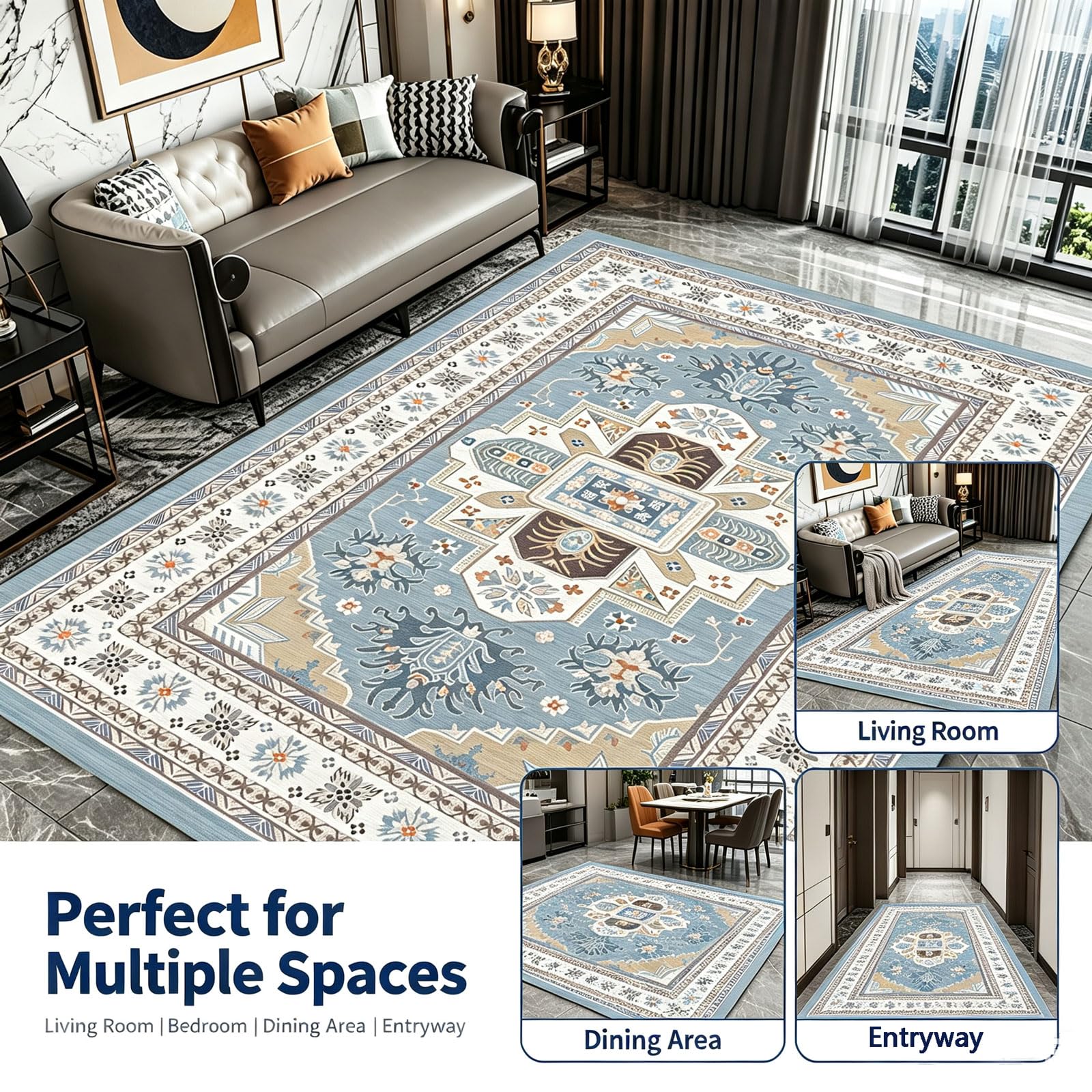 Tapis bohème pour Salon Tapis Salon Lavable Machine 160 x 230 cm