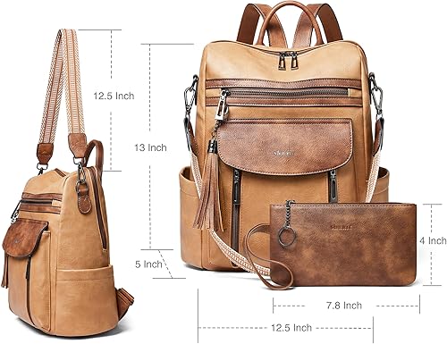 Miniatura 3 de Shrrie Mochila para mujer, mochila de cuero a la moda, mochila de viaje, bolsa de hombro convertible con muñequera