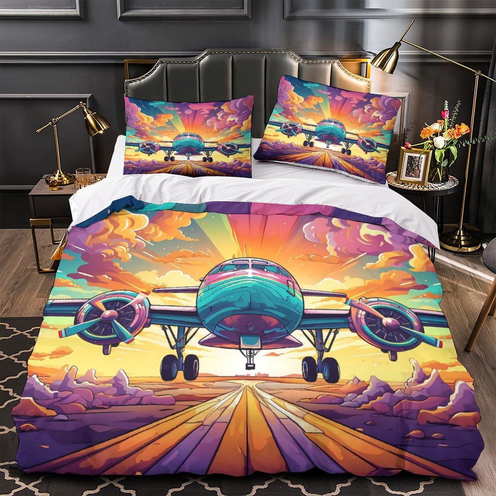 Housse de couette avion vintage respirante 135x200 pour éviter la transpiration