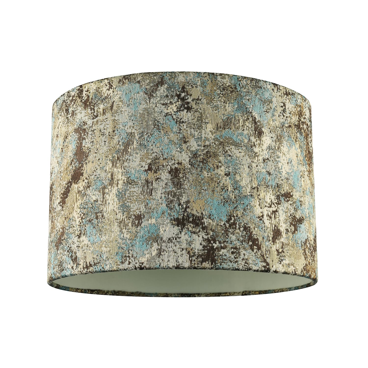 Chic Graphic Designer Jacquard Round Drum Lamp Shade in Teal Cream and Taupe Colours | 30cm x 20cm | Pale Cream Inner Lining by Happy Homewares