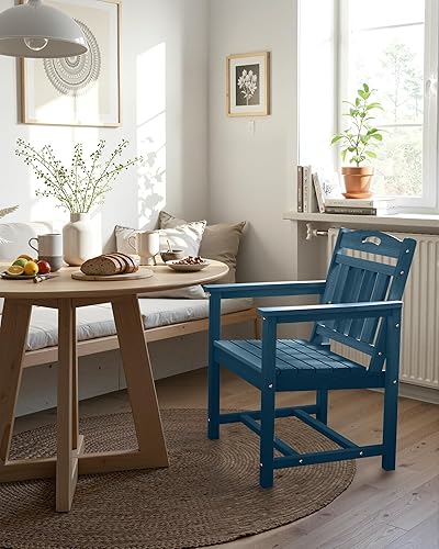 Miniatura 8 de Juego de 2 sillas de patio resistentes a la intemperie, sillas de comedor de polietileno de alta densidad para exteriores con asiento ancho, diseño