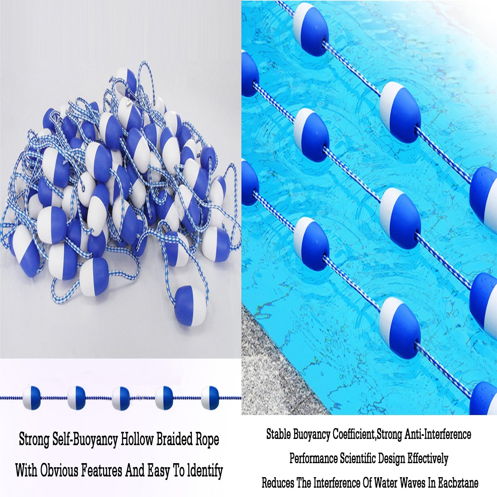 Générique Barrière de sécurité pour Piscine avec bouée de sécurité, Corde Flottante Personnalisable de 1 à 18 m avec 2 Crochets, idéale pour la Piscine et la Plage (Longueur 6 m)
