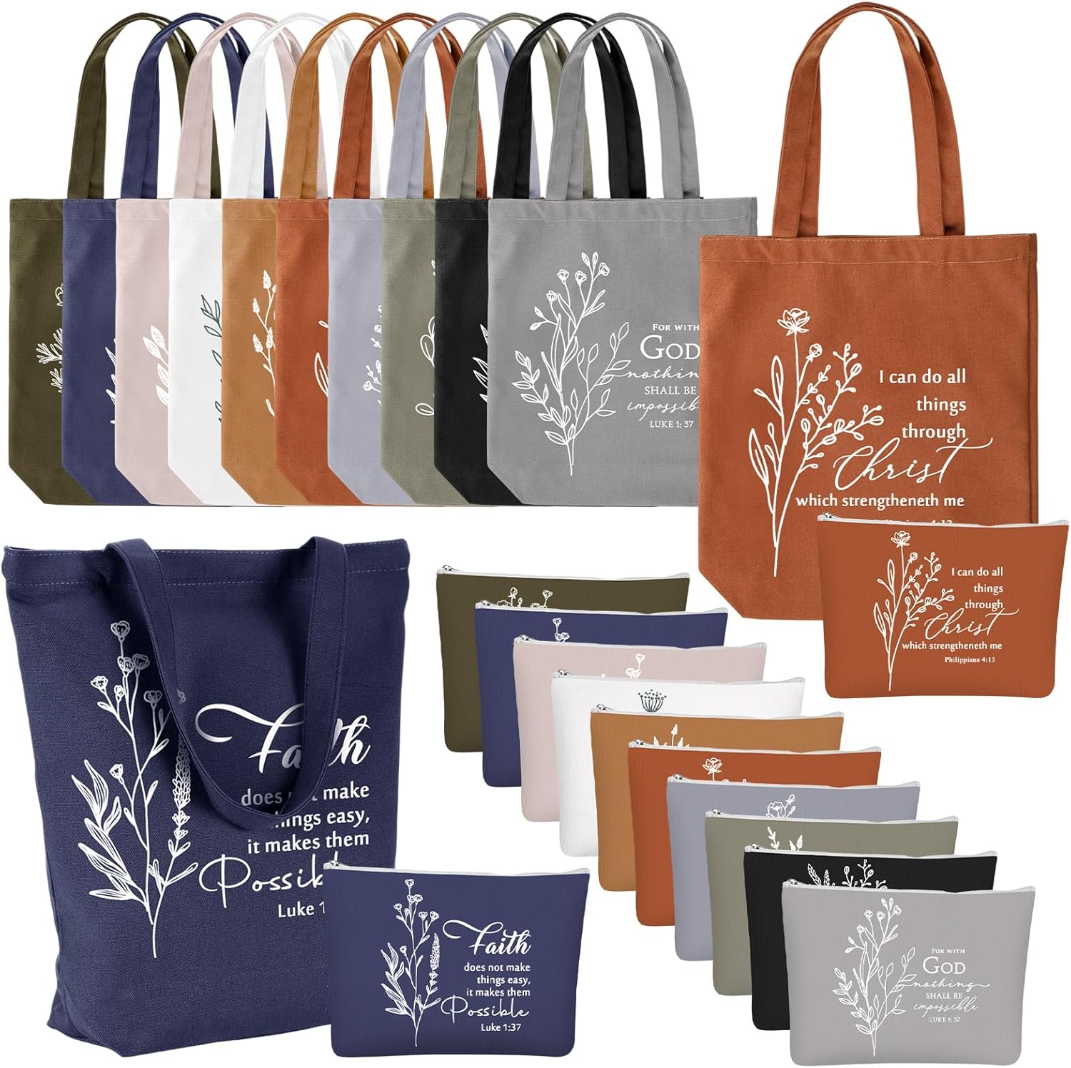 Paterr 10 Pcs Christian Gift Tote Bags Bulk with Handle 10 Pcs Bible Religious Makeup Bag for Mom Wife Lady Godmother Church