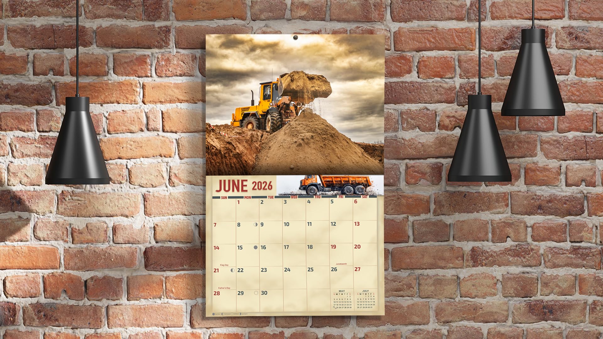 2026 Earth Movers Wall Calendar 16-Month X-Large Size 14x22, Big