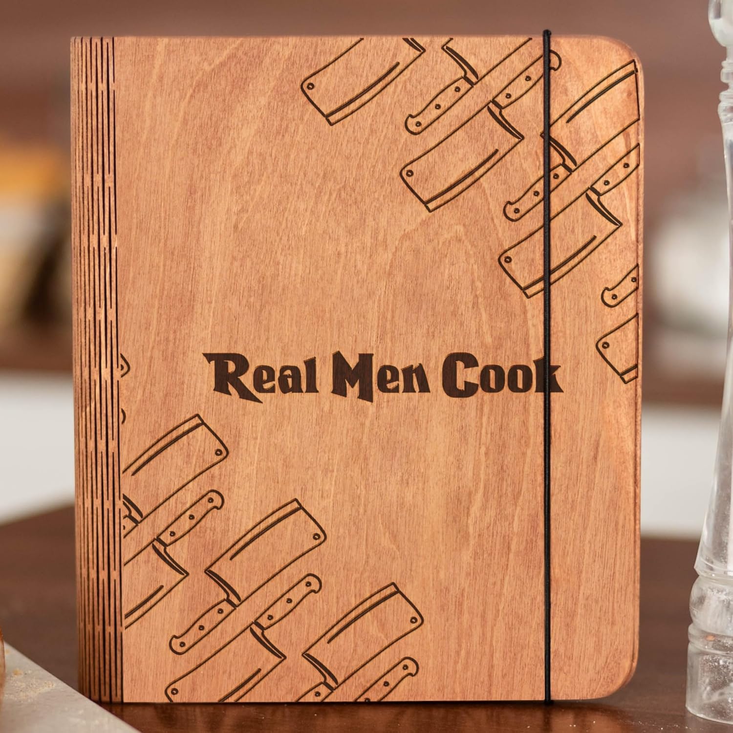 Enjoy The Wood Wooden Blank Recipe Book Binder - Personalized Recipe Notebook - Family Cookbook Journal Custom Sketchbook To Write In Organizer - Knives Design (Small (A6))