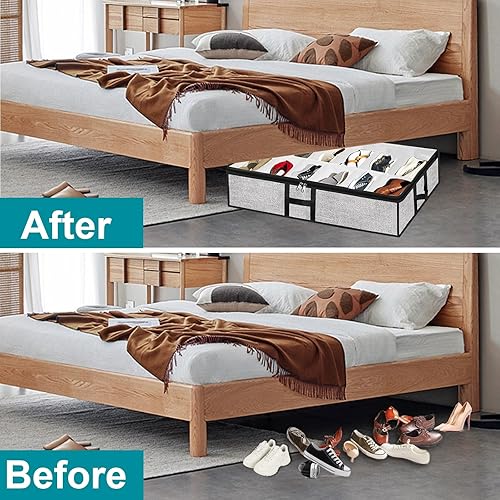 Miniatura 4 de Organizador de almacenamiento de zapatos debajo de la cama para armario, paquete de 2, se adapta a 24 pares de cajas de contenedores de zapatos