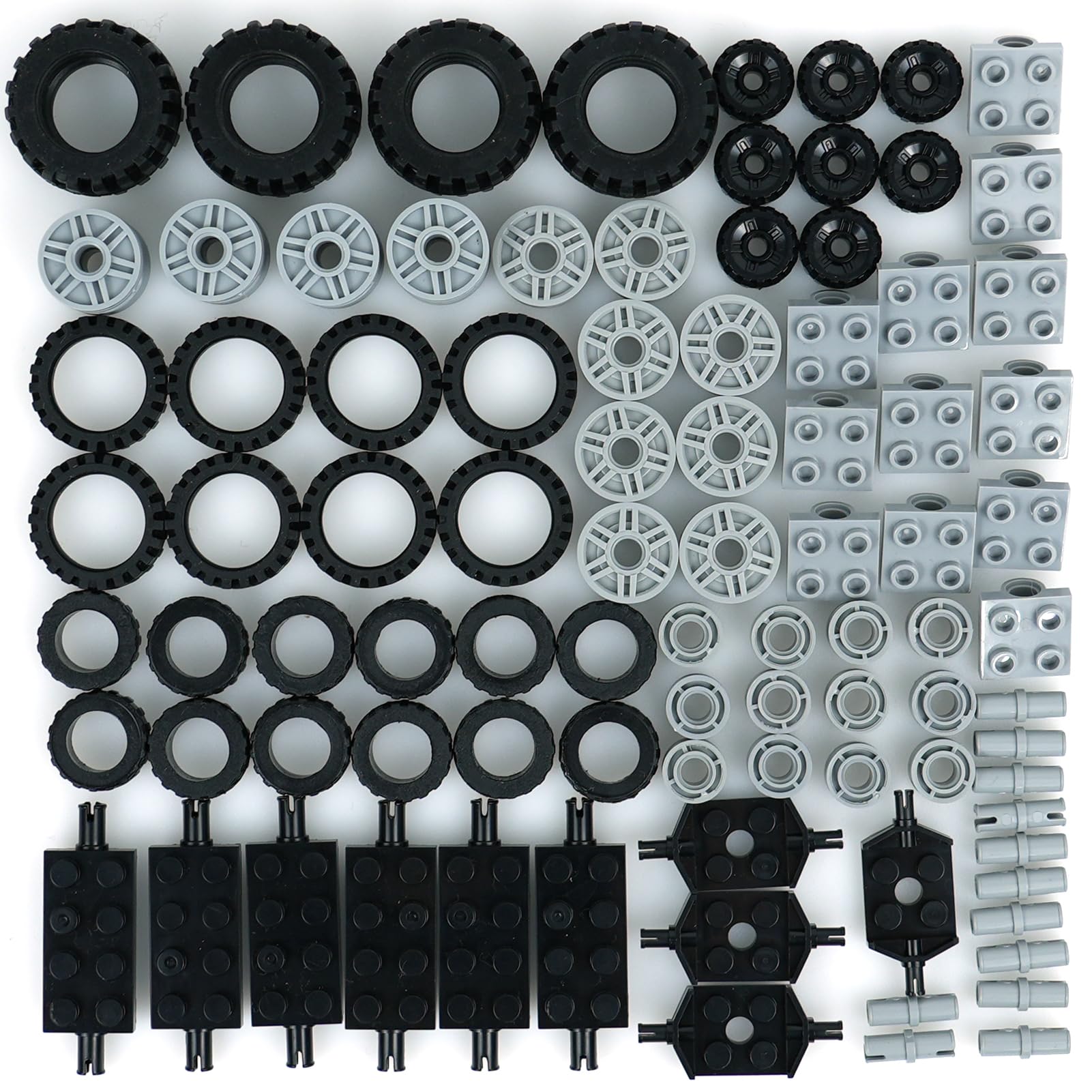 Wheels-and-Axles-Building-Blocks Set, 90Pcs of Brick Car Vehicle Tires and Chassis Parts Compatible with Major Brand Bricks