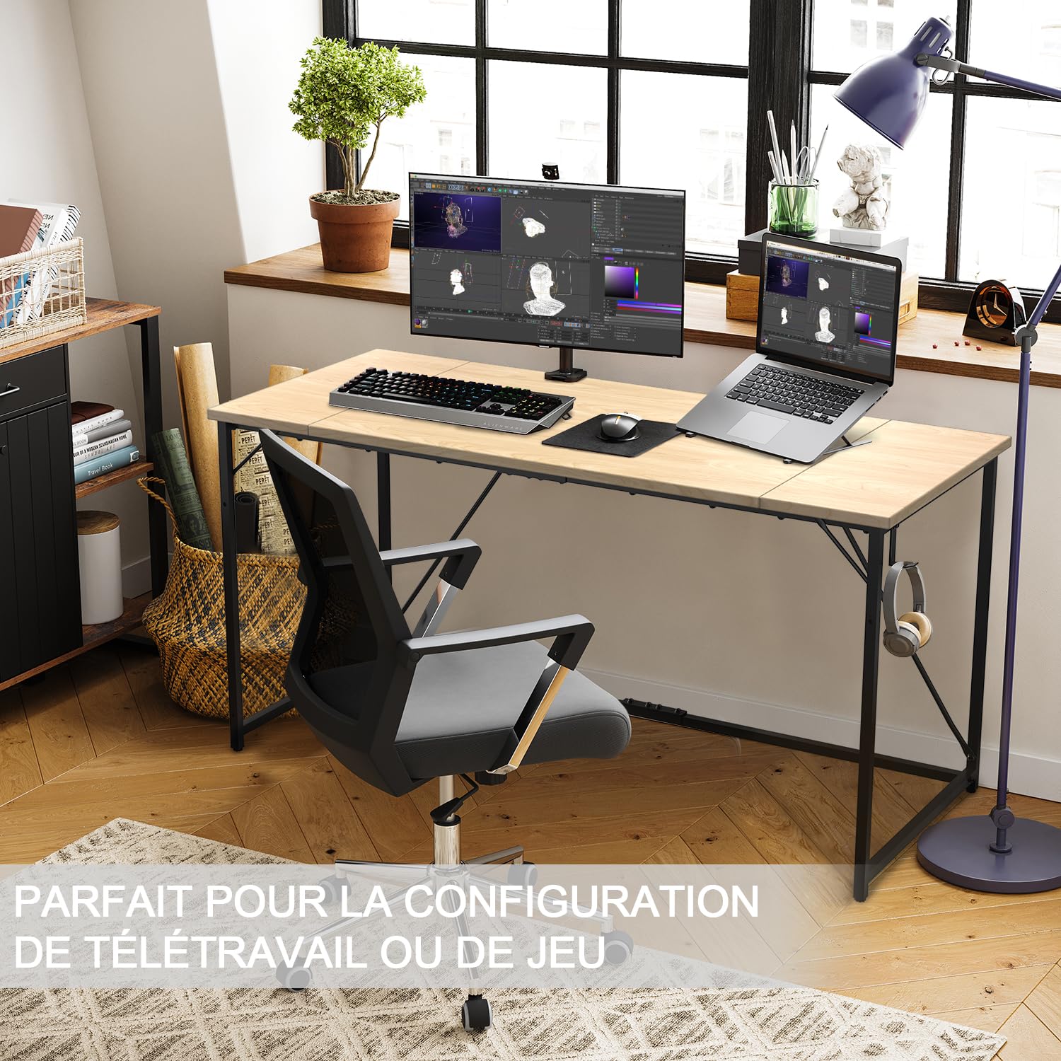 Devoko Scrivania per Computer 120 x 50 x 75 cm, Scrivania Piccola, Scrivania PC da Ufficio, Scrivania salvaspazio per Studio, Camera da Letto,Stile Industriale, Struttura in Metallo, Beige