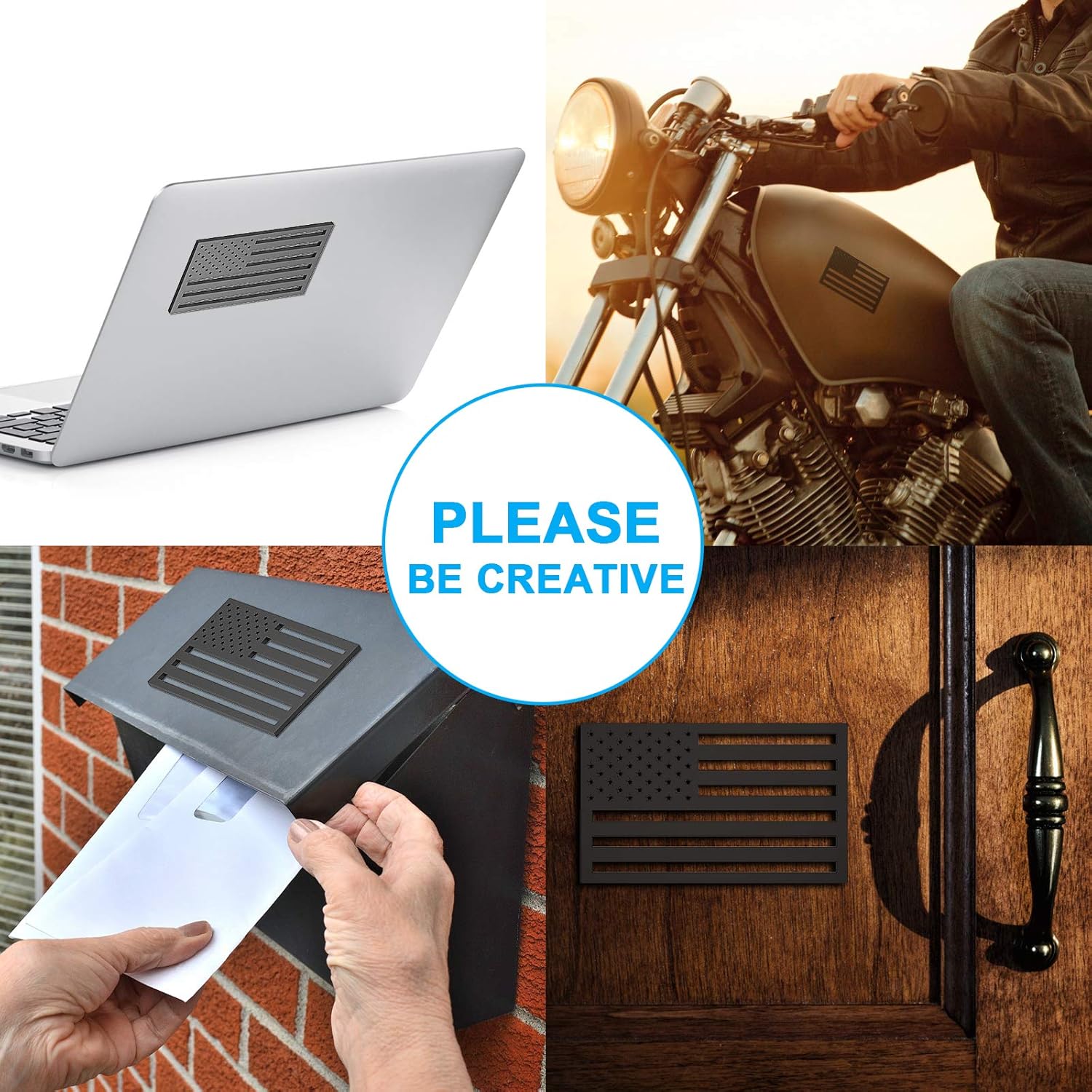 2 Pack 3D American Flag Sticker, 4mm Thickness Acrylic Cut-Out Car Military Patriotic Emblem, Matte Black Bumper Stickers Decal for Car Truck SUV -