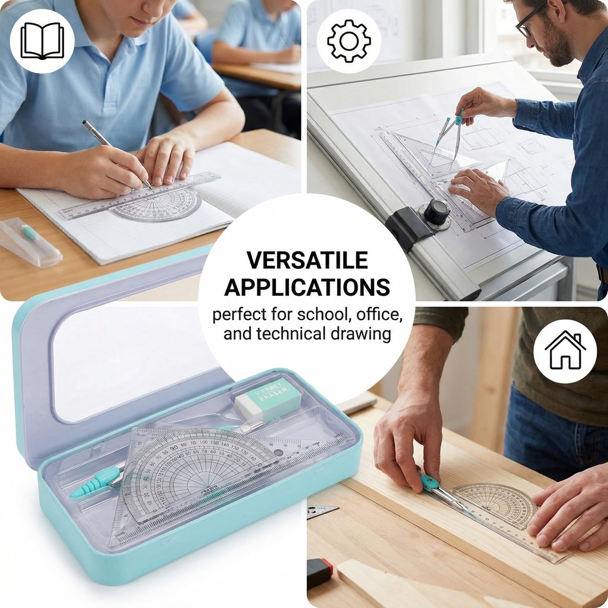 Kit para matemáticas con regla y compás, herramienta de dibujo para estudiantes y geometría