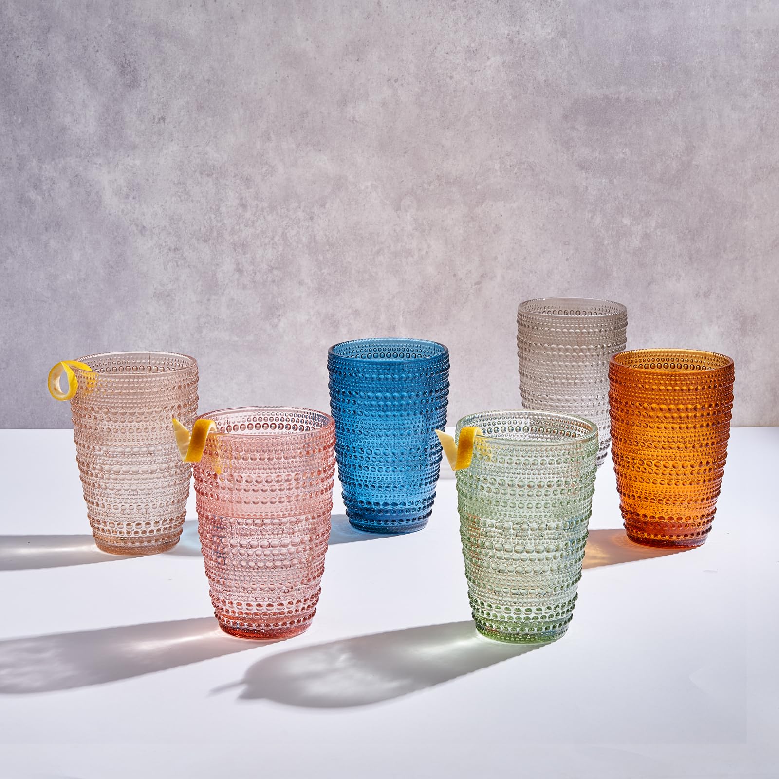 Khen Hobnail Lowball Glasses – Set Of 6, 11 Oz Drinking Glasses, Vintage Style Fall Color Tones - View #4